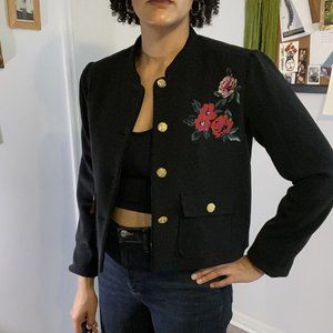 Embroidered Floral Military Style Flip Cuff Blazer/Jacket